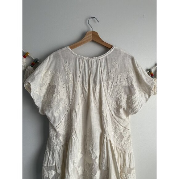 Free People Daylight Crochet Embroidered Mini Babydoll Dress Ivory Coquette M - Picture 6 of 13